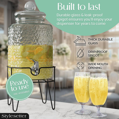 Style Setter Premium Glass Drink Beverage Dispensers - 1.5 Gal, Set of 3 | Dispenser Set with Metal Stand for Parties Cold Drinks, Lemonade, Cocktails, Juice – Party Glass Drink Dispenser Station