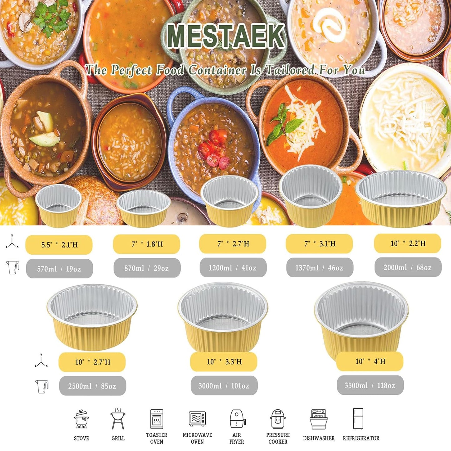 7.7" Round Aluminum Foil Containers with Lids (5 Pack) – Heavy Duty Disposable Takeout Pans for Meal Prep, Pasta, Casserole, Food Storage & Catering, 48oz