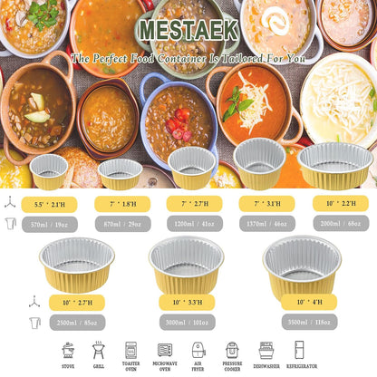 7.7" Round Aluminum Foil Containers with Lids (5 Pack) – Heavy Duty Disposable Takeout Pans for Meal Prep, Pasta, Casserole, Food Storage & Catering, 48oz
