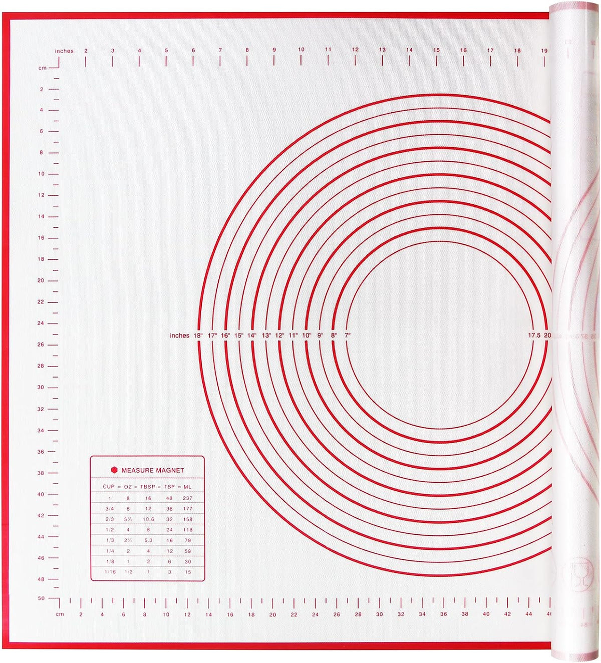 Yansumi silicone pastry non stick baking mat with measurement fondant mat with three sizes for silicone baking mat, counter mat, dough rolling mat,fondant/pie crust mat (Red, 16"L x 12"W)