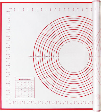 Yansumi silicone pastry non stick baking mat with measurement fondant mat with three sizes for silicone baking mat, counter mat, dough rolling mat,fondant/pie crust mat (Red, 16"L x 12"W)