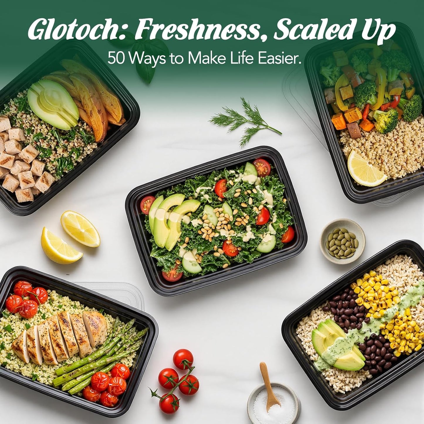 Glotoch 28oz Meal Prep Containers, 10 Pack (20-Piece) Reusable Food Storage Containers with Lids Microwave, Freezer, Dishwasher Safe - Leakproof & BPA Free Durable Plastic Lunch Box To Go Take Out