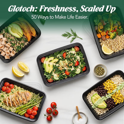 Glotoch 28oz Meal Prep Containers, 10 Pack (20-Piece) Reusable Food Storage Containers with Lids Microwave, Freezer, Dishwasher Safe - Leakproof & BPA Free Durable Plastic Lunch Box To Go Take Out