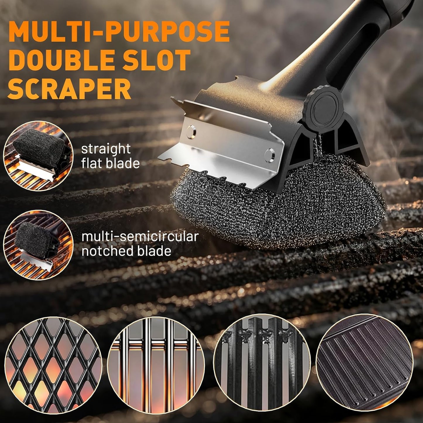 BBQ Grill Brush Bristle Free - Grill Cleaner Brush with Replaceable Heads for Cast Iron/Stainless Steel Porcelain/Gas/Charcoal Grates, Safe Grill Brush for Outdoor Grill, Grill Scraper Cleaning Brush