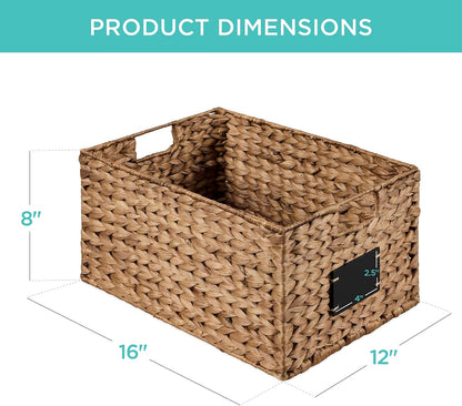 Best Choice Products Set of 4 9x12in Water Hyacinth Pantry Baskets, Woven Organizers w/Chalkboard Label, Chalk Marker - Natural