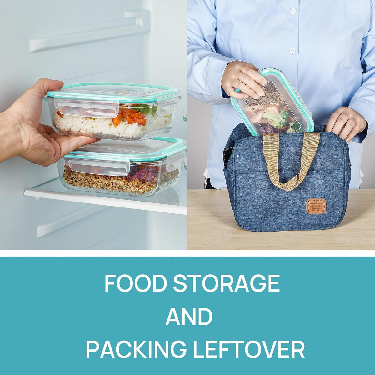 Vtopmart 10 Pack 35oz Glass Food Storage Containers with Lids, Meal Prep Containers, Airtight Reusable Lunch Container Set, Safe for Oven, Microwave, Freezer, and Dishwasher, Grey