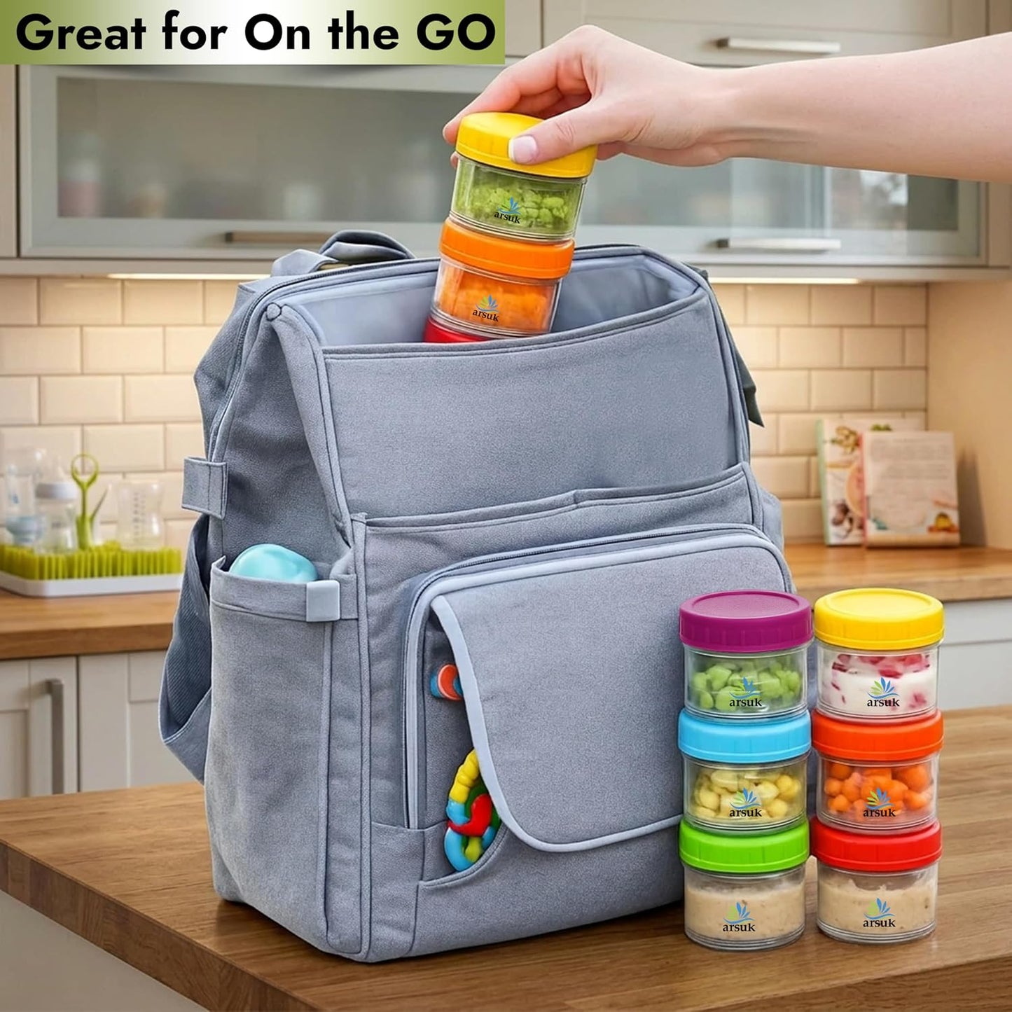 ARSUK 4Oz Glass Food Storage Containers with Snap-On BPA-Free Lids 12 Pack - Small Glass Jars for Sauce, Spices, Meal Prep - Reusable & Dishwasher Microwave Fridge Freezer Safe