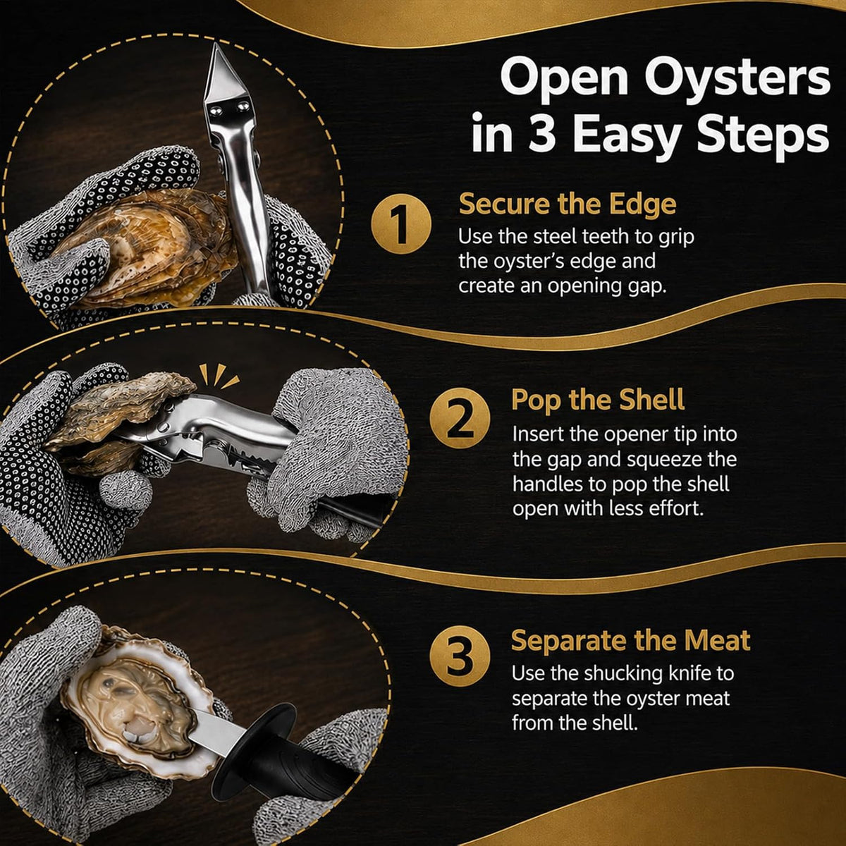 Oyster Shucker Machine Kit with 2 Knives & Cut-Resistant Gloves