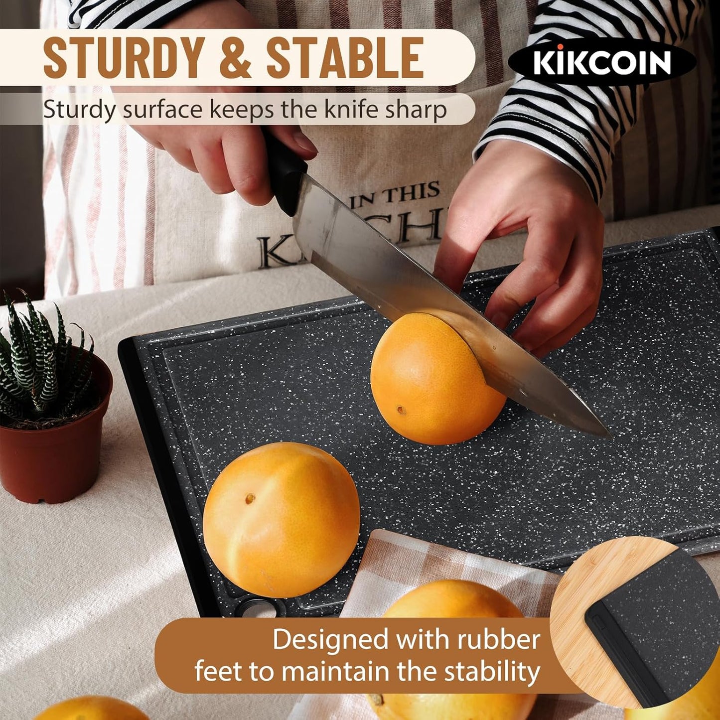 Kikcoin Plastic Cutting Boards for Kitchen, 3-Piece Large Cutting Board Set Dishwasher Safe Chopping Boards with Non-slip Feet and Juice Grooves, Gray