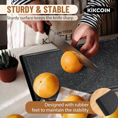 Kikcoin Plastic Cutting Boards for Kitchen, 3-Piece Large Cutting Board Set Dishwasher Safe Chopping Boards with Non-slip Feet and Juice Grooves, Gray