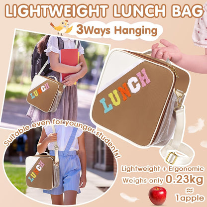Nsrzua Lunch Bag Kids-Kids Insulated Lunch Bag with Adjustable Strap - Reusable Leakproof Lunch Box for Girls, Preppy School Lunch Tote for Travel, Picnic,School & Winter Camp