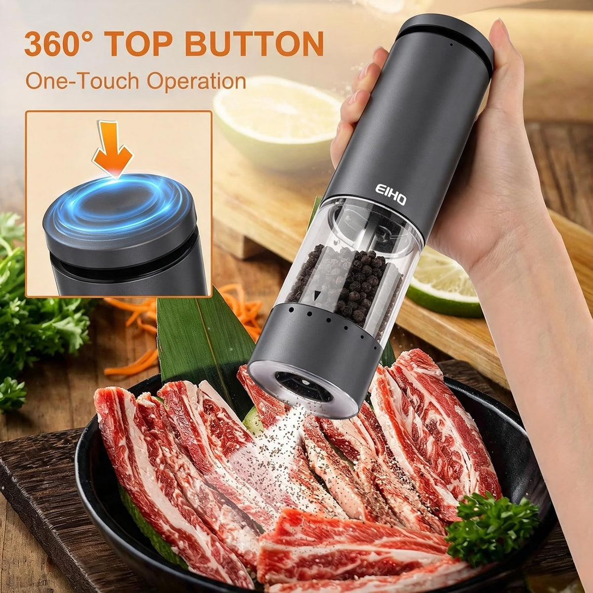 Electric Salt and Pepper Grinder Set Rechargeable, Automatic Salt and Pepper Shakers Mills External Adjustable Coarseness, Kitchen Gadgets, Stocking Stuffers Christmas Cooking Gifts for Men Women