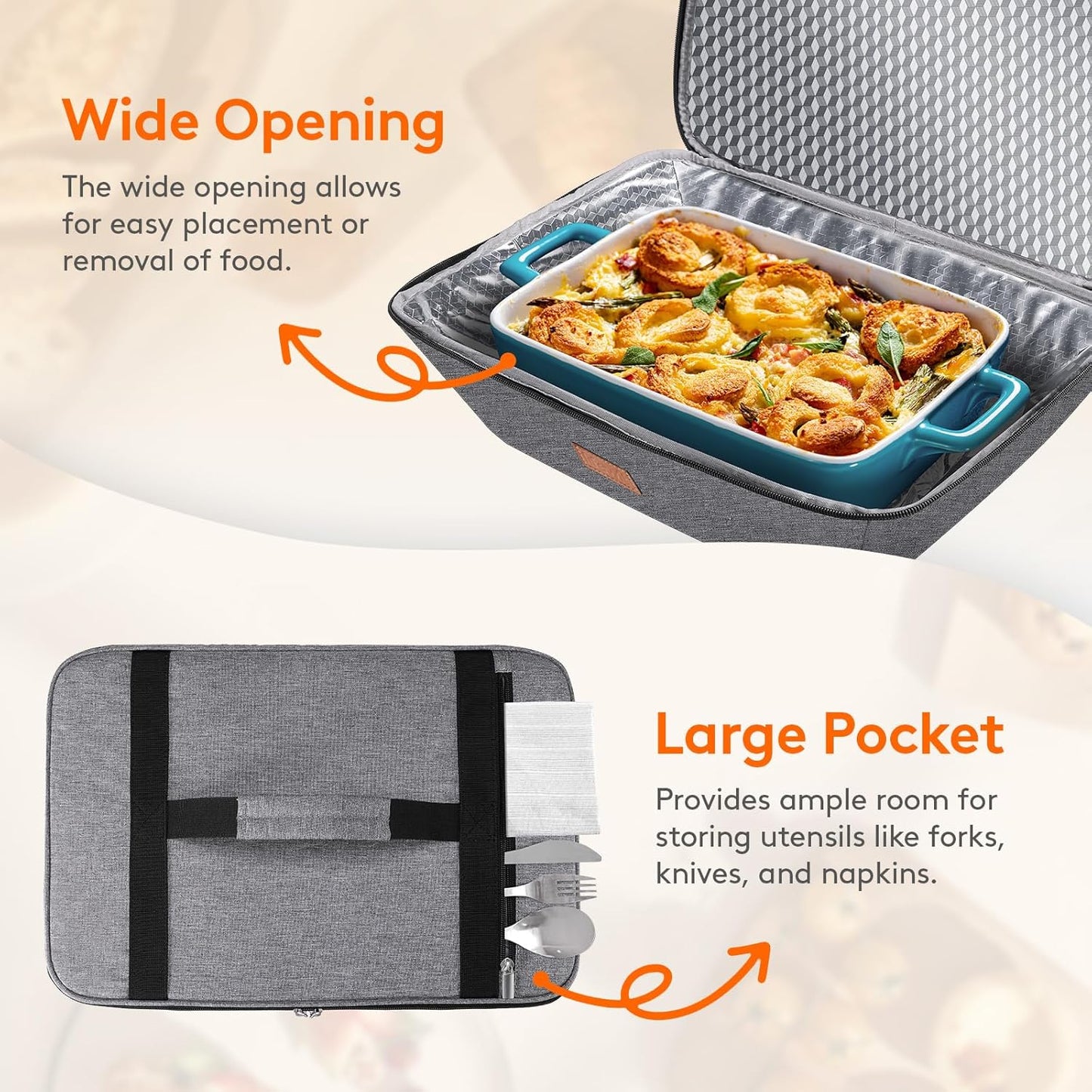 Lifewit Insulated Casserole Carrier for Hot or Cold Food, Thermal Lasagna Lugger Tote, Casserole Dish Carrier for Potluck Parties Picnic, Fits 9"x13" Baking Dish, Gray