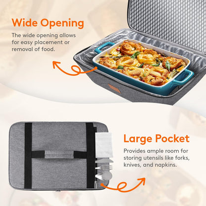 Lifewit Insulated Casserole Carrier for Hot or Cold Food, Thermal Lasagna Lugger Tote, Casserole Dish Carrier for Potluck Parties Picnic, Fits 9"x13" Baking Dish, Gray