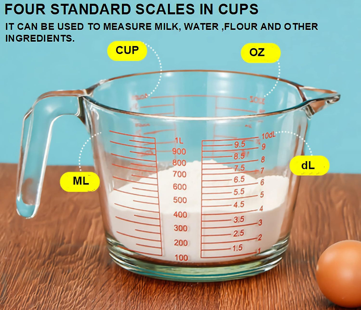 Glass Measuring Cups Set,BPA-Free Premium Heat Resistant Borosilicate Glass Measuring Cups with Handle, Precise Measurement Dl, Cups,OZ & Ml Scale, Easy-Pour Spout
