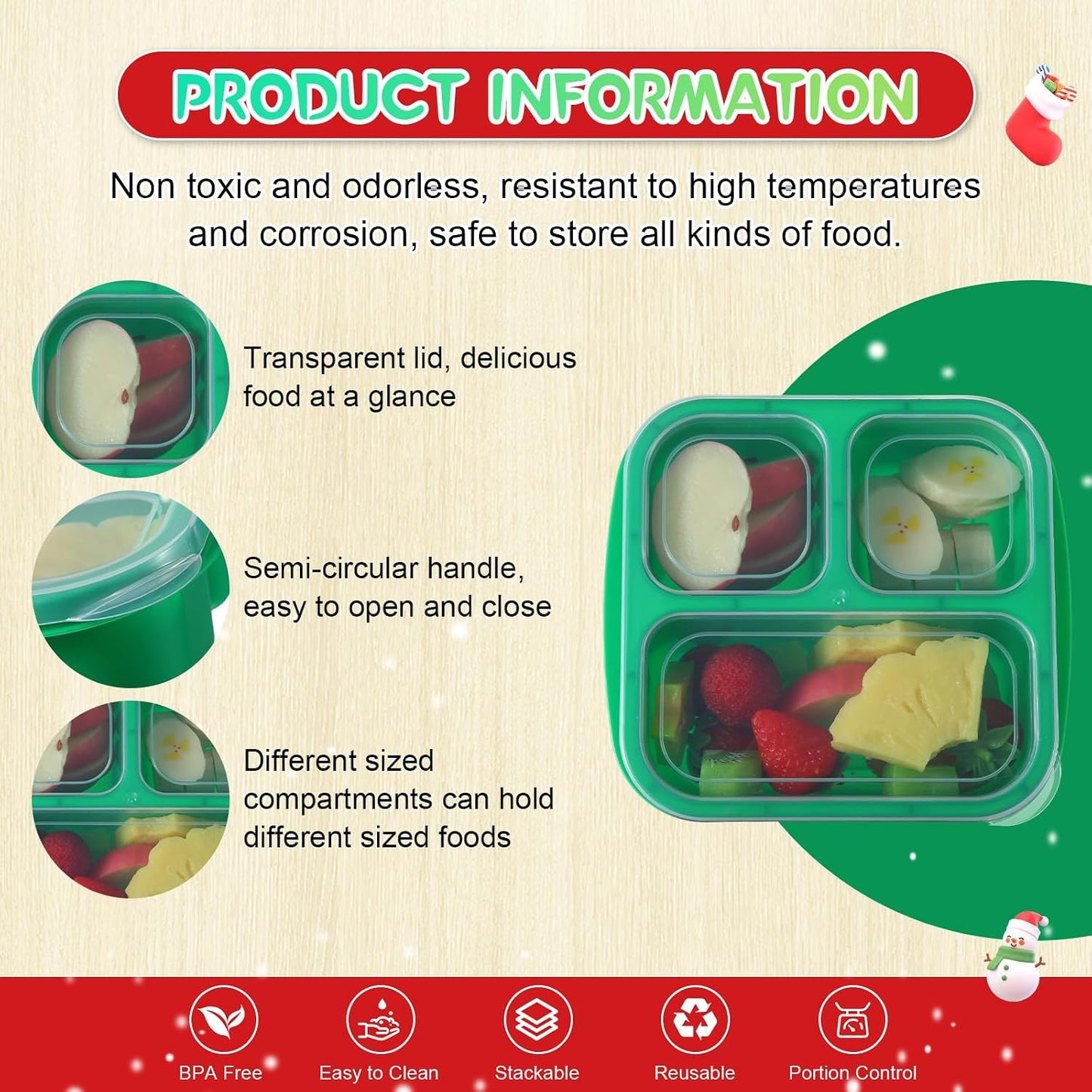 Honeydak 5 Pack Snack Containers 3 Compartment Bento Snack Boxes Divided Meal Prep Containers with Lids Reusable Adults Lunch Food Storage Box for School Work Travel(Elderberry)