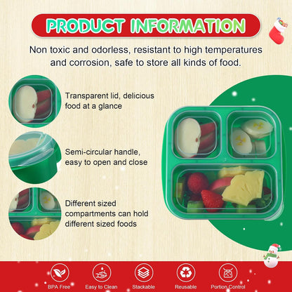 Honeydak 5 Pack Snack Containers 3 Compartment Bento Snack Boxes Divided Meal Prep Containers with Lids Reusable Adults Lunch Food Storage Box for School Work Travel(Elderberry)