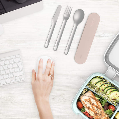 Bentgo Stainless Travel Utensil Set - Reusable 3-Piece Silverware Set with Carrying Case, High-Grade Premium Steel, BPA-Free Case, Eco-Friendly - Ideal for Travel, Camping, and Office Use (Gray)