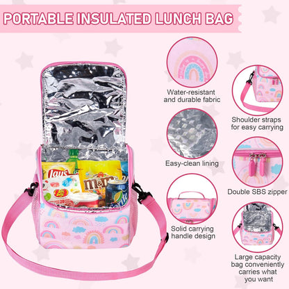 Bento Lunch Box for Kids with 17oz Soup Thermo,Insulated Tumbler Water Bottle and Insulated Lunch Bag,Leak-Proof 3 Compartment Lunch Food Container with Ice Pack for Kids to School-Horse