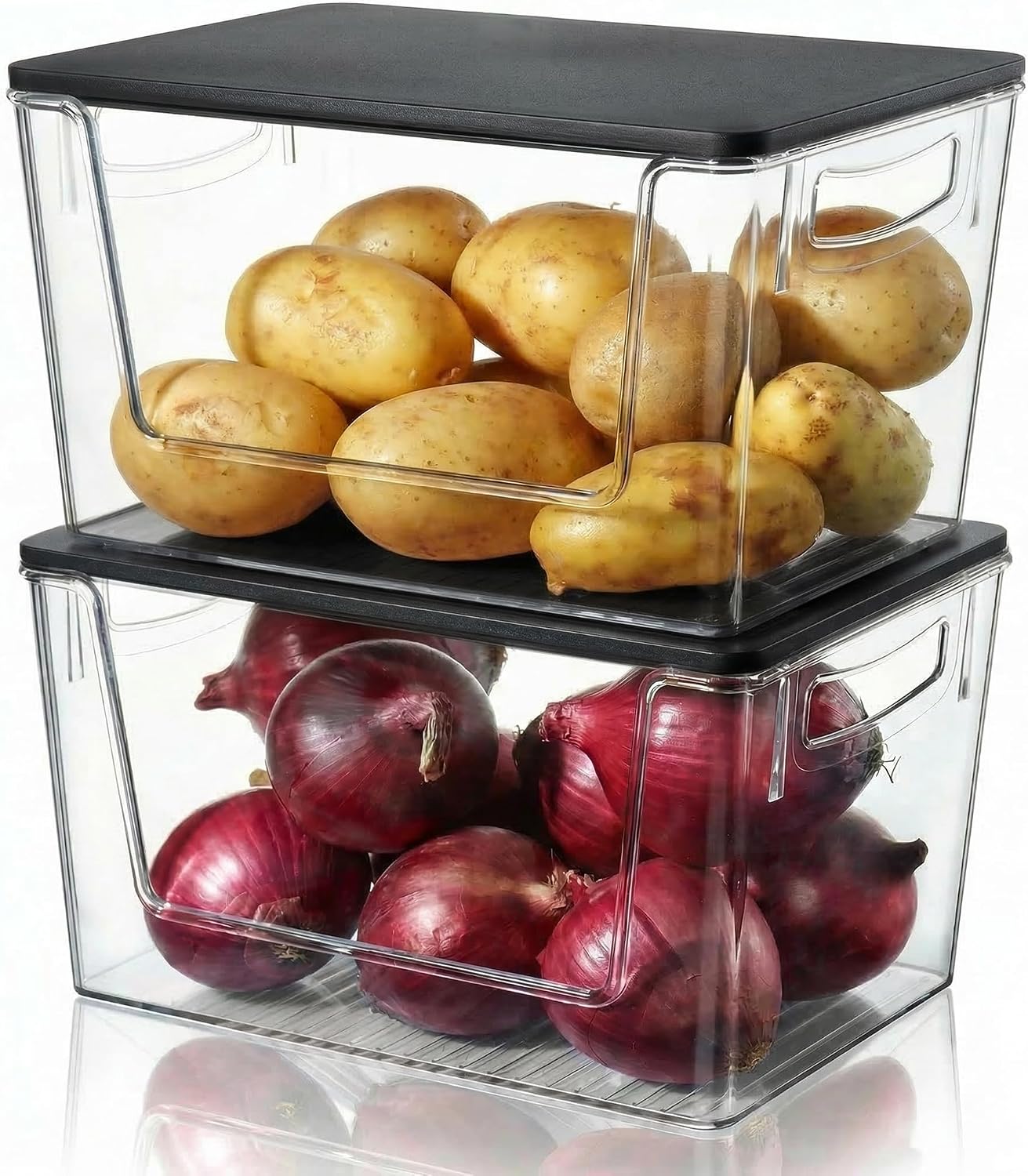 Pantry Organizers Storage, 2 Pack Large Clear Storage Bins for Onion, Potato, Garlic, Canned Food, Organizer Bins for Under Sink, Kitchen, Countertop, Bathroom
