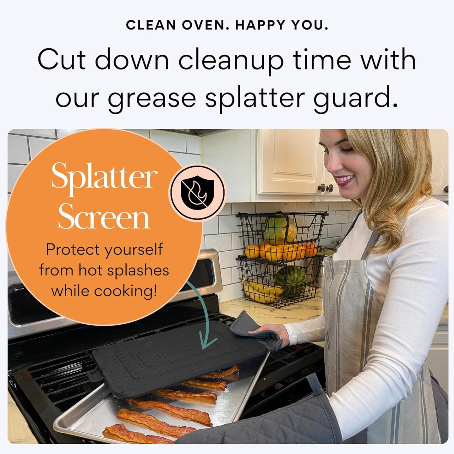 13-Inch Splatter Screen for Frying Pan - Silicone Grease Splatter Guard for 12"-13" Panss - |USA Brand|, Black | oven safe