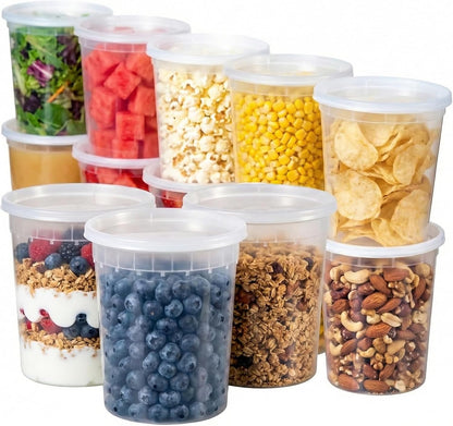 Food Storage Containers [10 Set] x [32 oz] Plastic Deli Containers with Lids Soup Meal Prep Containers | BPA Free | Stackable | Leakproof | Microwave/Dishwasher/Freezer Safe (10 Set, 32 oz)