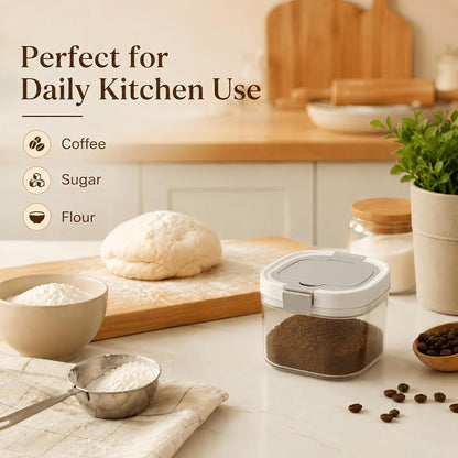 Airtight Brown Sugar Container with Spoon - 27 Fl Oz (800ml) Clear Storage Jar for Pantry - BPA-Free AS Material Perfect for Ground Coffee (Holds 12 oz Weight), Beans, Flour & Tea