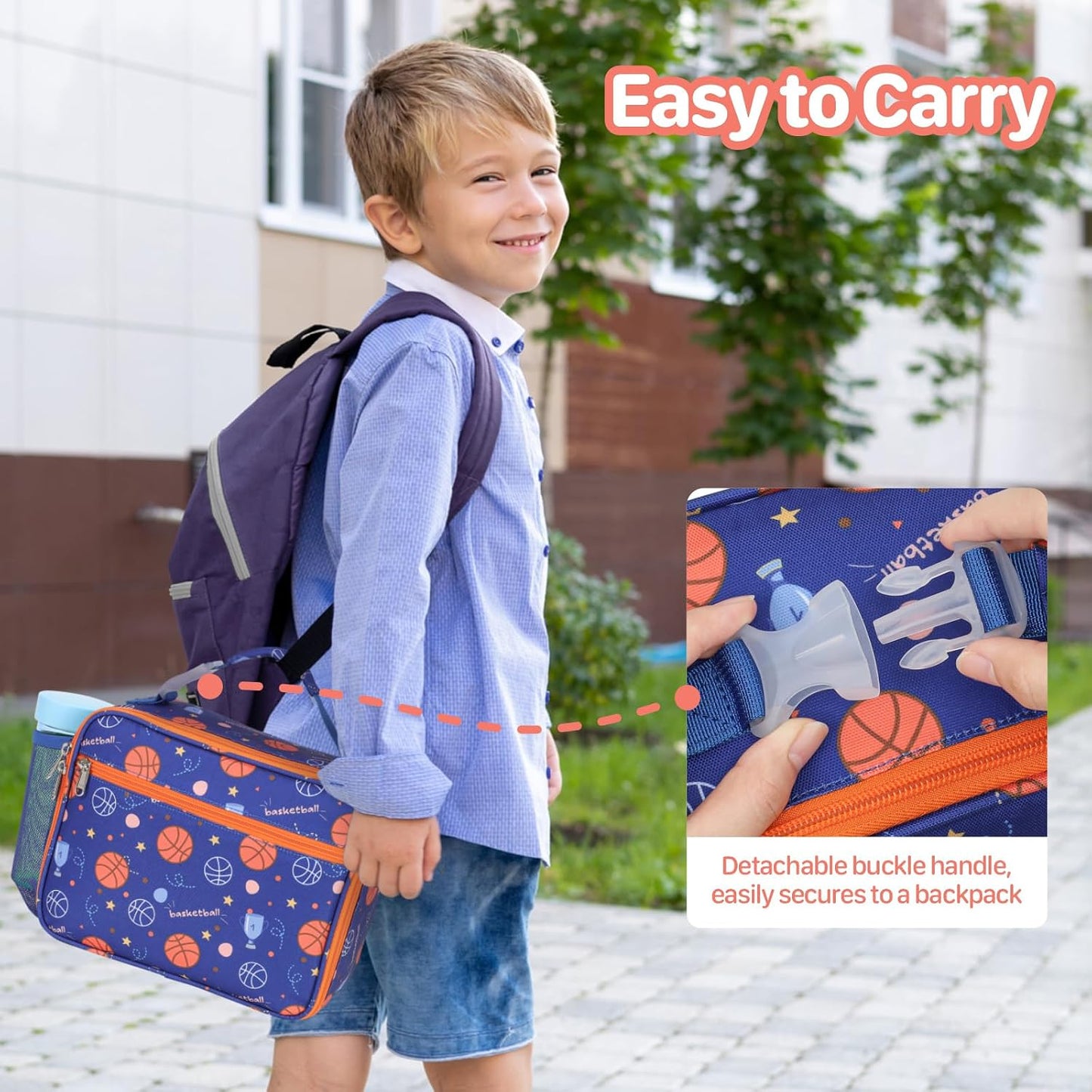 Kids Lunch Bag Boys - Insulated Kids Lunch Box Reusable Lunchbox with Water Bottle Holder Toddler Lunch Tote Bag for School Daycare, Black Dino Fossil