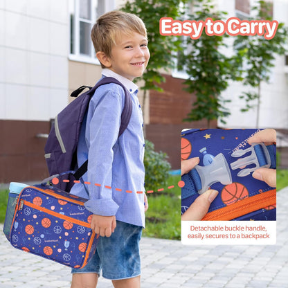 Kids Lunch Bag Boys - Insulated Kids Lunch Box Reusable Lunchbox with Water Bottle Holder Toddler Lunch Tote Bag for School Daycare, Black Dino Fossil