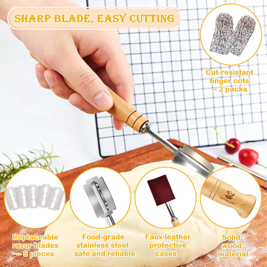Bread Lame and Flour Duster Set, 304 Stainless Steel Sourdough Baking Tools