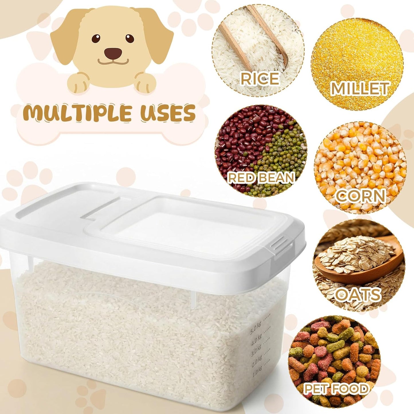 2 Pack Airtight Dog Food Storage Container, 27.6 Lbs Clear Pet Food Storage Bin with 2 Measuring Scoops for Pet Dog Cat Grain Rice Treat