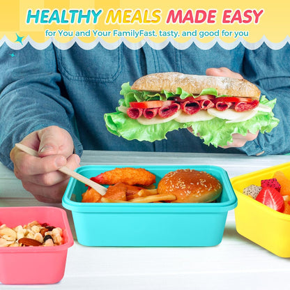 Honeydak 120 Piece Meal Prep Kit Reusable Meal Prep Containers with Dividers and Lids 1-Compartment, 2-Compartment, 3-Compartments Microwave, Freezer, Dishwasher Safe Pink, Yellow, Blue