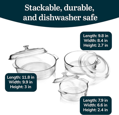 Libbey Baker’s Premium Glass Pie Plate, Stackable, Space Saving Casserole Dish Set with Lids, Glass Baking Dish Set for Fruit Pies, Quiches