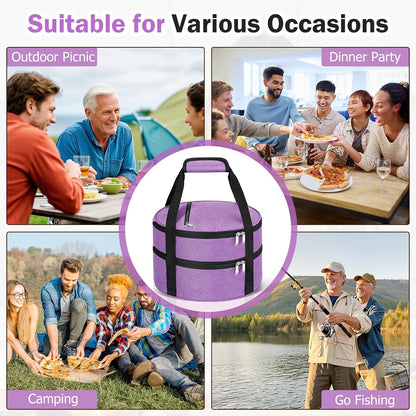 Round Insulated Casserole Carrier – 12" Portable Pie Carrier Bag for Hot or Cold Food, Leakproof Thermal Lunch Tote with Handle for Parties Picnic & Travel - Grey