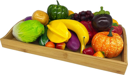 Bamboo Serving Trays Charcuterie Platter 16.5"x11.8"（42x30cm with Handle, Set Includes 1xHexagon 12.5"(32cm)+1xSquare 7.8"(20cm)+1xSquare 5.9"(15cm) Small Plates for Family Dinner