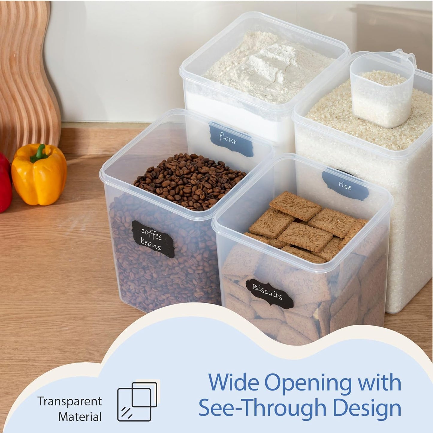 Chef's Path Extra Large Airtight Food Storage Containers with Lids, Pack of 2, 6.5L, 220Oz, Airtight Kitchen and Pantry Bulk Canisters for Flour, Sugar, Rice, and Baking Supplies - Transparent