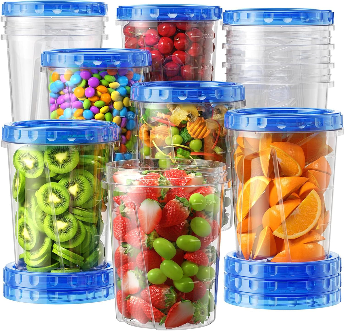 BiuLeon 6 Pack-17oz Freezer Storage Containers, Plastic Food Storage Containers with Twist Top Lids, BPA Free and Reusable Soup Containers with Lid, Microwave and Dishwasher Safe