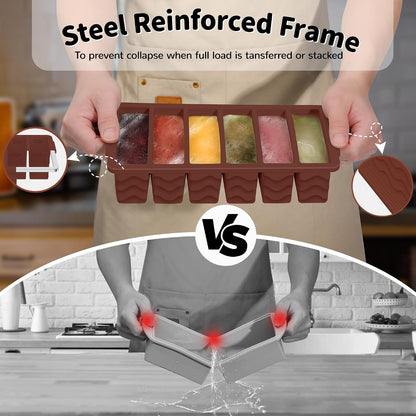 3-Pack Silicone Freezer Trays with Lid,2 Large 2-Cup(500ml)&4 Medium 1-Cup(250ml)&6 Small 1/2-Cup(125ml) Soup Freezer Container Molds,Ice Cube Tray For Meal Prep&Freezing Soup,Stews,Sauces