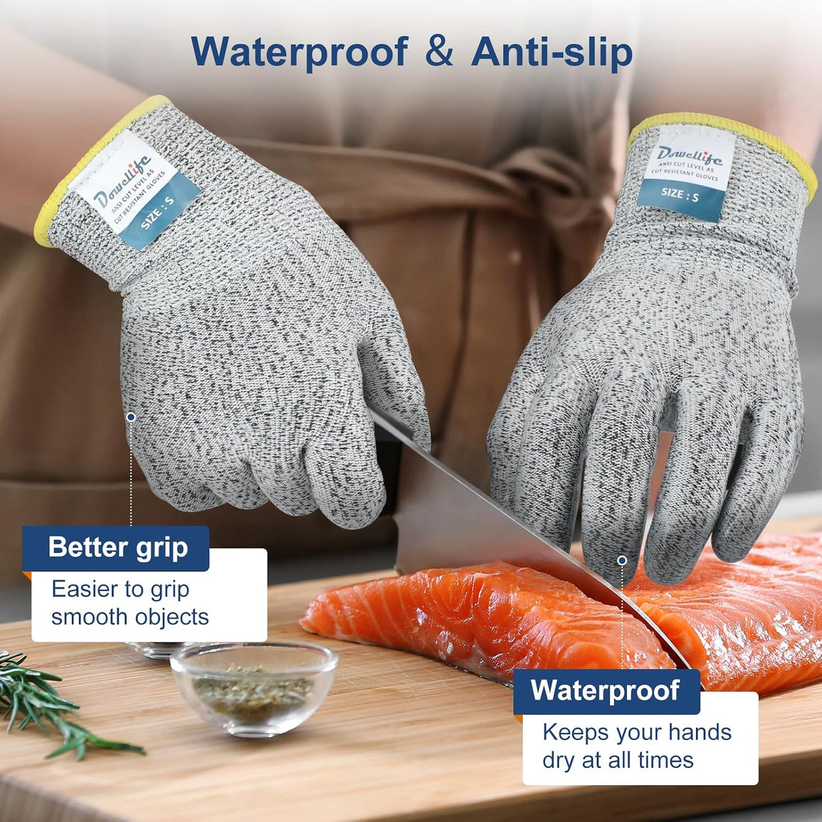 Dowellife Cut Resistant Gloves Food Grade Level 5 Protection, Safety Kitchen Cut Gloves for Chef Oyster Shucking Mandolin Knife Butcher Meat Cutting