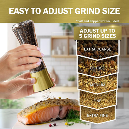 Home EC Premium Stainless Steel Sea Salt and Pepper Grinder Set of 2 - Adjustable Ceramic - Tall Glass Salt and Pepper Shakers - Kitchen Spice Mill W/Funnel & EBook