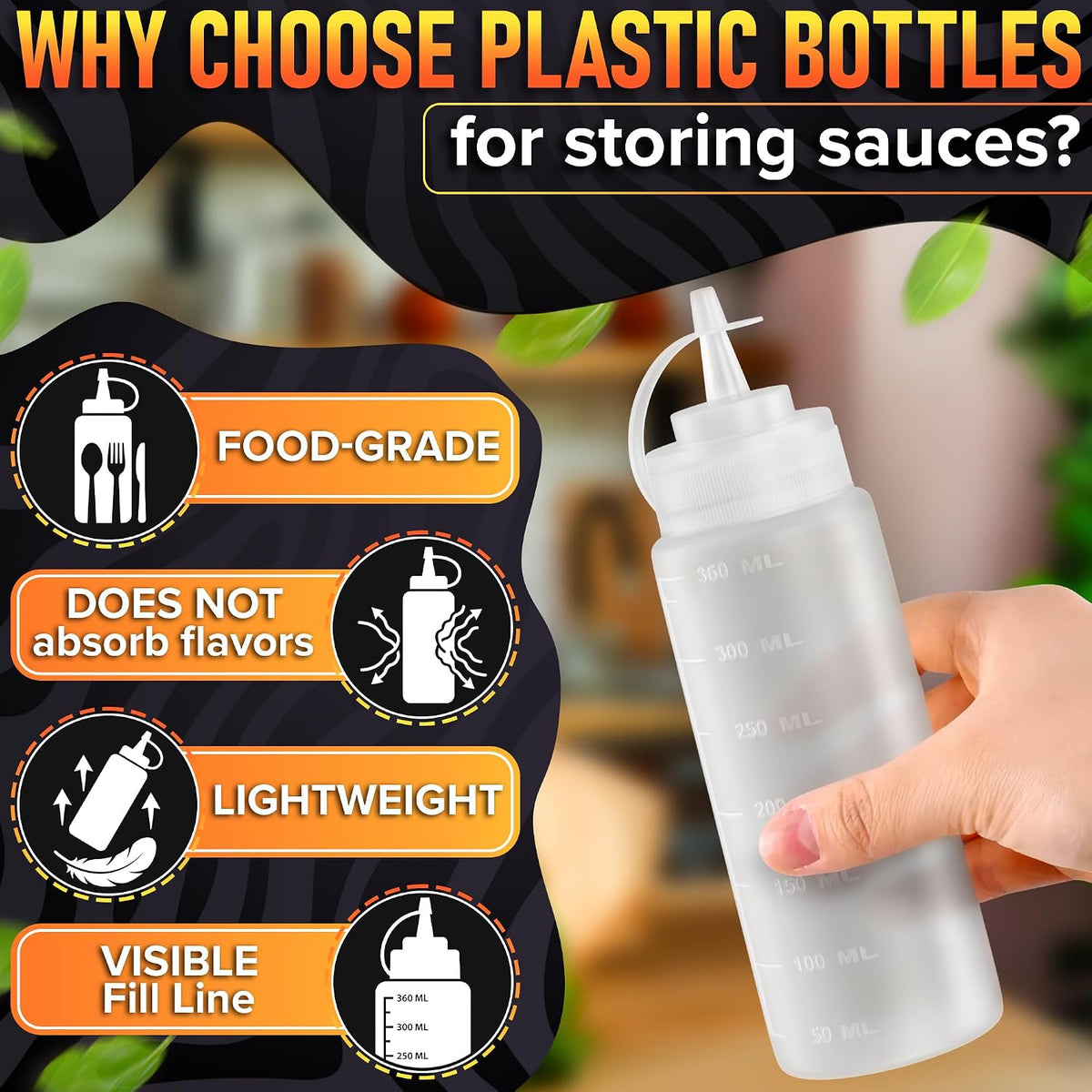 BURIUS Inverted Condiment Squeeze Bottles 16 oz for Sauces, Honey