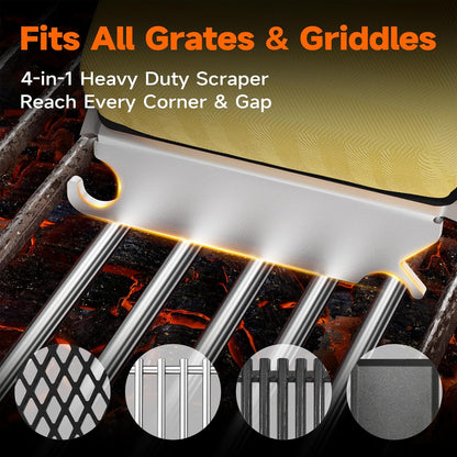Bristle Free Grill Brush with Scraper for Outdoor Grill Cleaning, Safe Steam BBQ Grill Cleaner, Replaceable Head, Grilling Accessories for Cast Iron, Stainless Steel, Porcelain, Ceramic Grates - Black