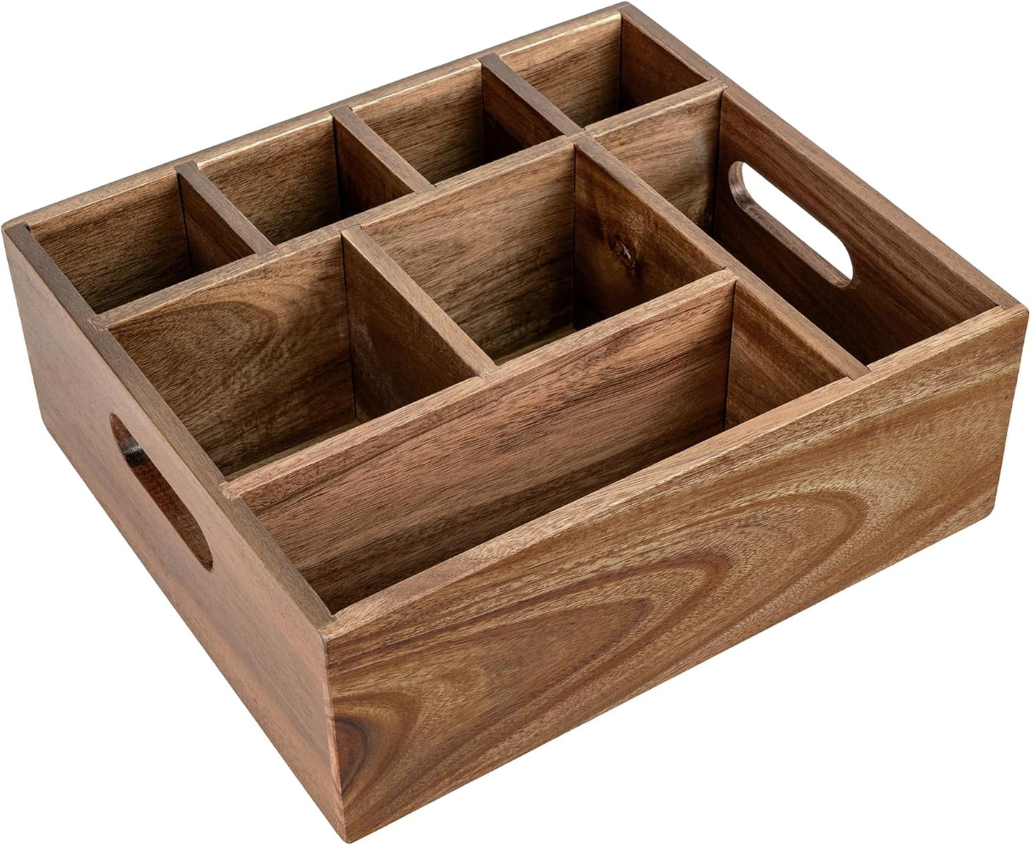 VaeFae Acacia Silverware Caddy with Handle, Wooden Utensil Holder, Mulip-pose Organizer for Kitchen, Office, Bathroom, Bedroom