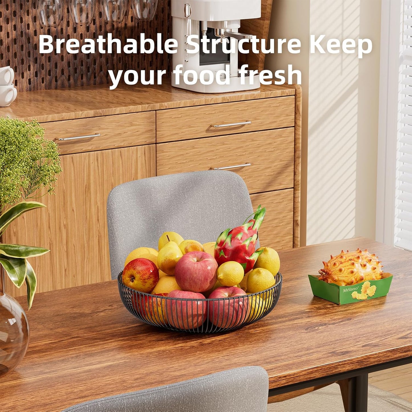Simple Trending Fruit Basket 2-Tier Detachable, with Banana Hangers & Rust-Proof Metal Mesh, Ventilated Kitchen Organizer for Countertop, Perfect for Fruits, Vegetables, Snacks Storage
