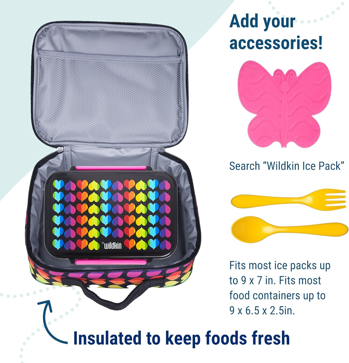 Wildkin Kids Insulated Lunch Box, Keeps Food Hot or Cold, BPA-Free with Mesh Pockets & Easy-Clean Lining – Ideal for School, Travel & Daycare – Holographic