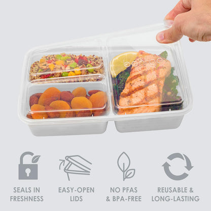 Bentgo Prep - 20-Piece 3-Compartment Reusable Meal Prep Containers with Lids, PFAS & BPA Free Materials, Durable, Microwave, Freezer, & Dishwasher Safe To Go Food Storage (Stone Gray)
