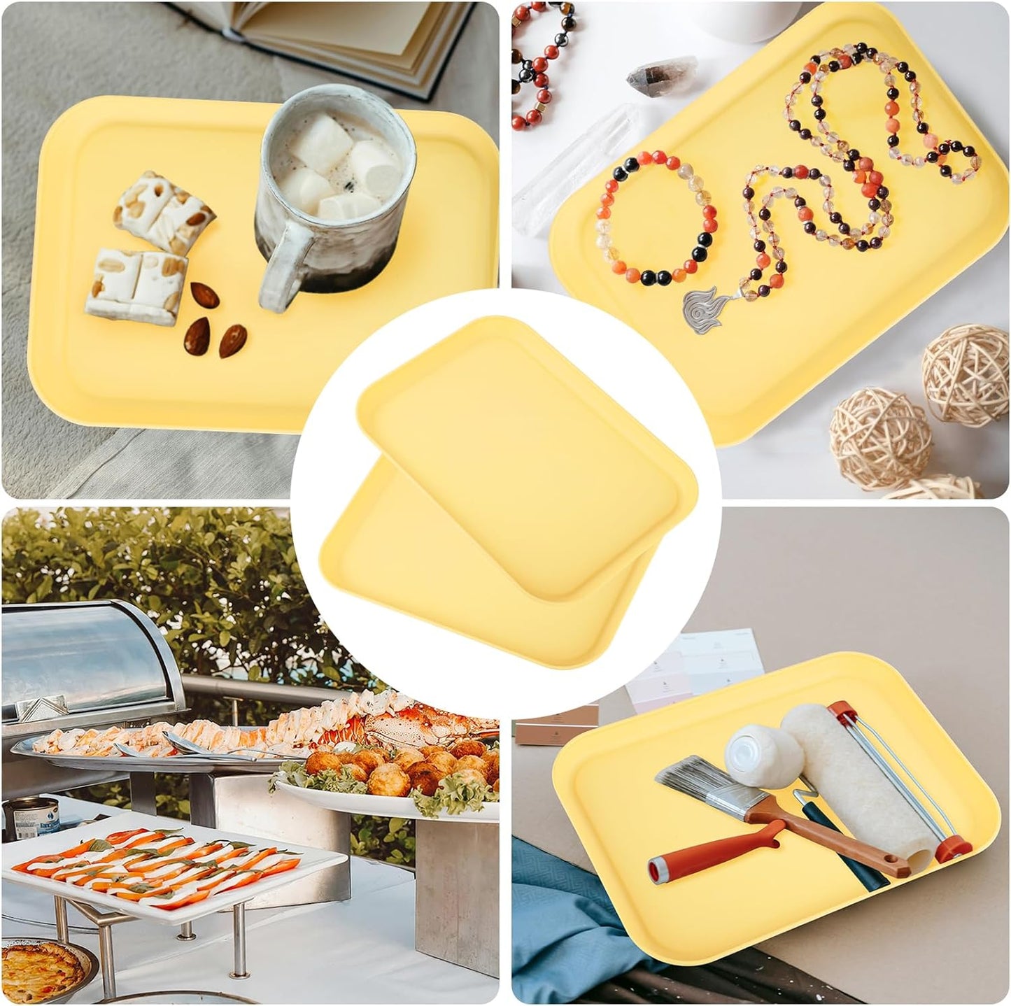 4 Pack Multicolo Plastic Serving Trays for Party Serving Food - Rectangular, 8.66 by 12 in, Heavy Duty Dessert Trays for Food Erving Platters for Party Tray Decor Veggie,Snack
