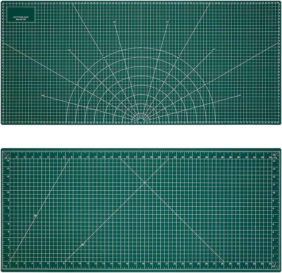 Self Healing Cutting Mat, 35" × 15", Double-Sided Rotary Cutting Mat for Sewing, Quilting, Scrapbooking & Craft, Large Craft Cutting Board for Hobby Use, Green