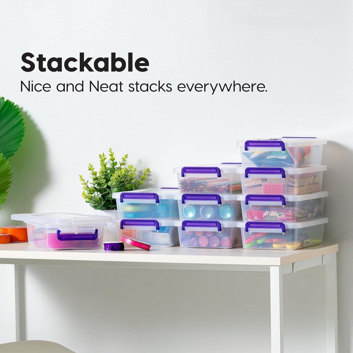 IRIS USA 5 Qt. Plastic Craft Storage Container Bins with Lids, 6 Pack, Small Art & Office Supply Organizer Tote, Sensory Bins & Boxes for Home & University, Stackable, Carry Handle, Clear