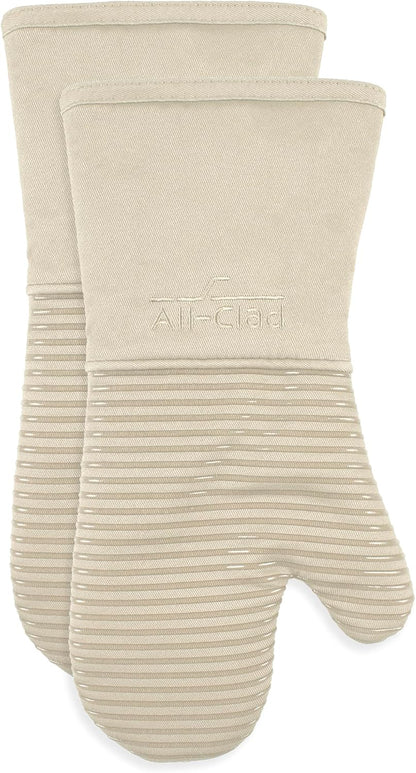 All-Clad Silicone Oven Mitts: Heat Resistant up to 500 Degrees - 100% Cotton & Silicone, 14"x7" Oven Mitt for Kitchen and Barbeque, Pewter